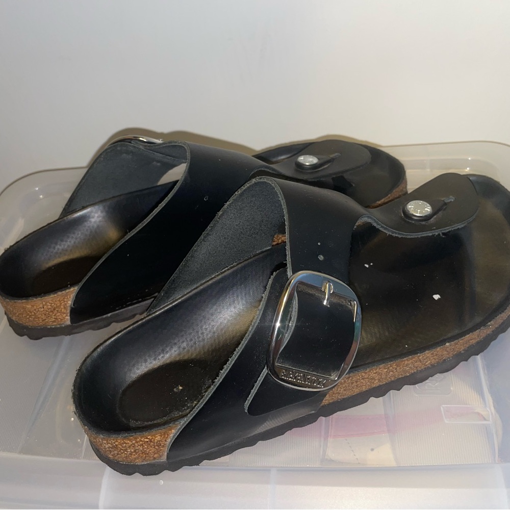 Black Leather Sandals with Buckle